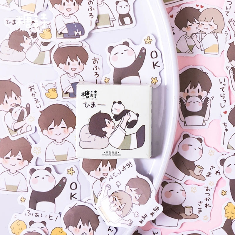 Cajita De Stickers Panda And Boy X45 Unidades