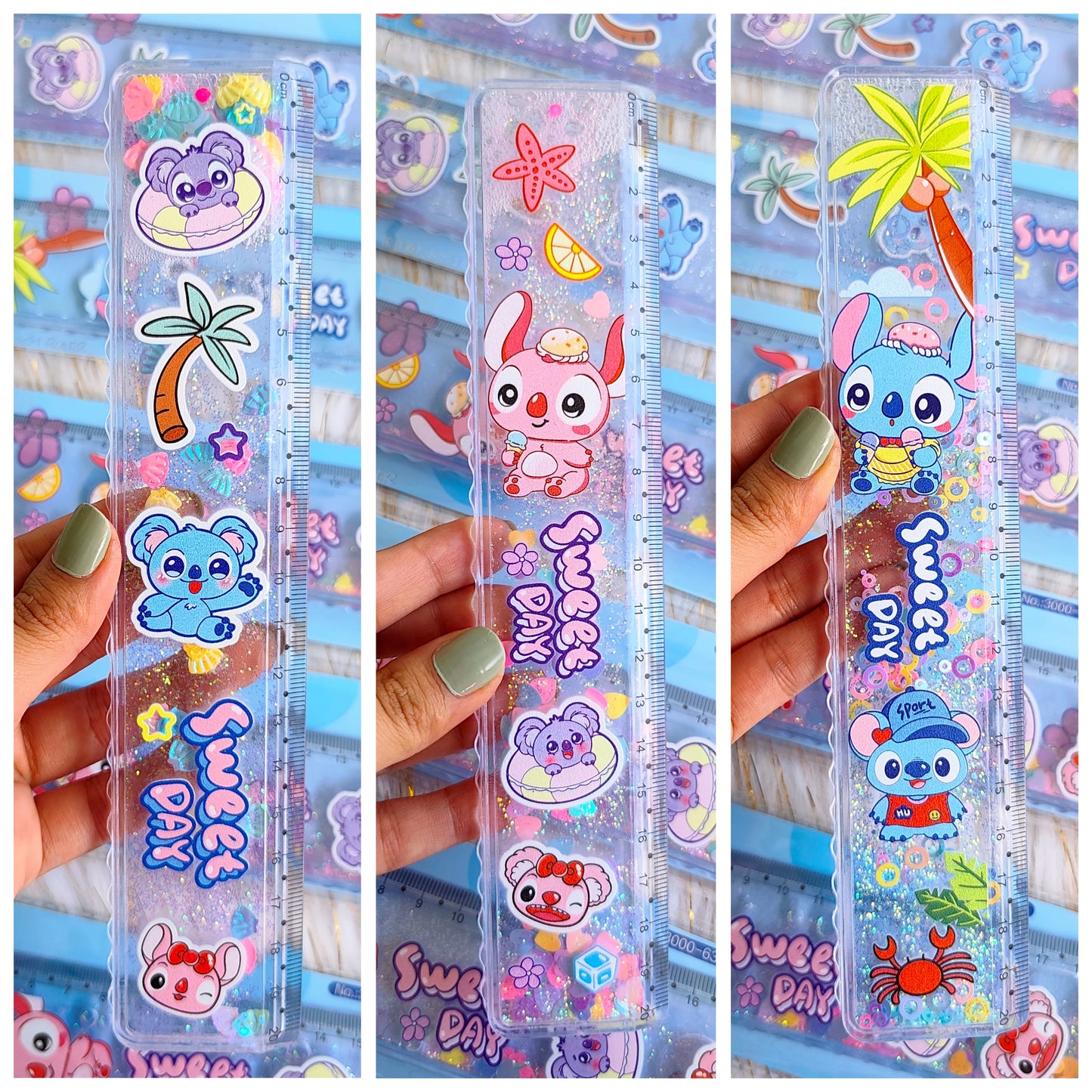 Regla Gruesa De Stitch Con Glitter 20cm