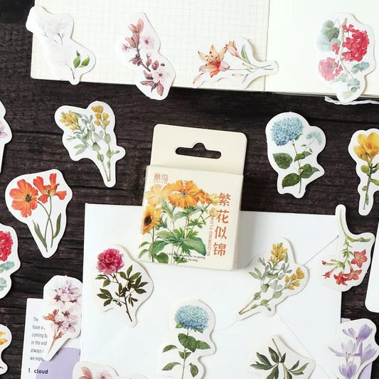 Cajita De Stickers Blooming Flowers X45 Unidades