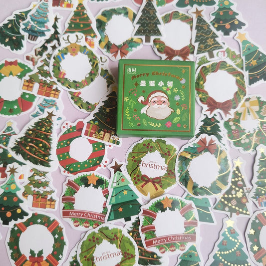 Cajita De Stickers Merry Christmas Green X45 Unidades