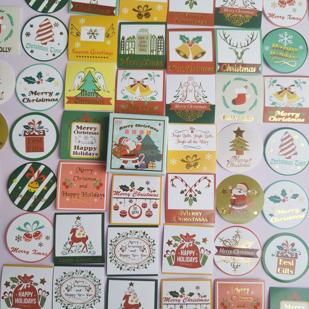 Cajita De Stickers Merry Christmas Light Blue X45 Unidades