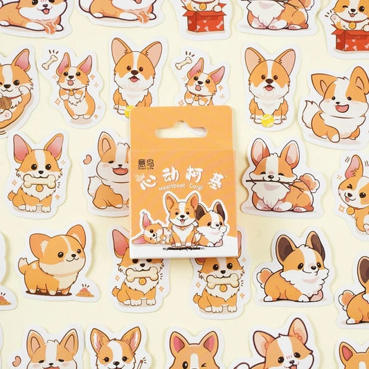 Cajita De Stickers Heartbeat Corgi X45 Unidades