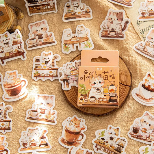 Cajita De Stickers Coffee Cat X45 Unidades