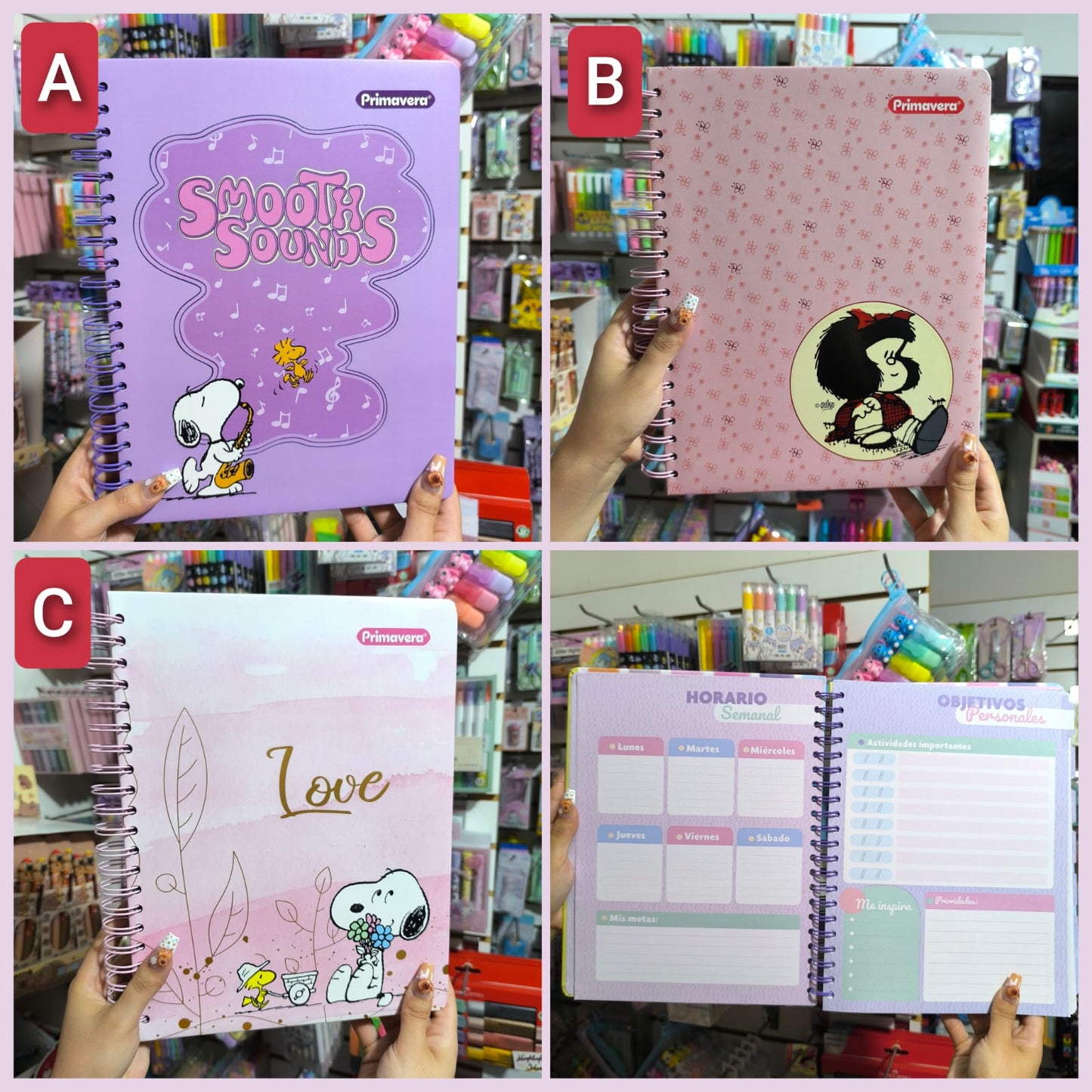 Agenda 7 Materias Grande Hojas Mixtas Snoopy Y Mafalda