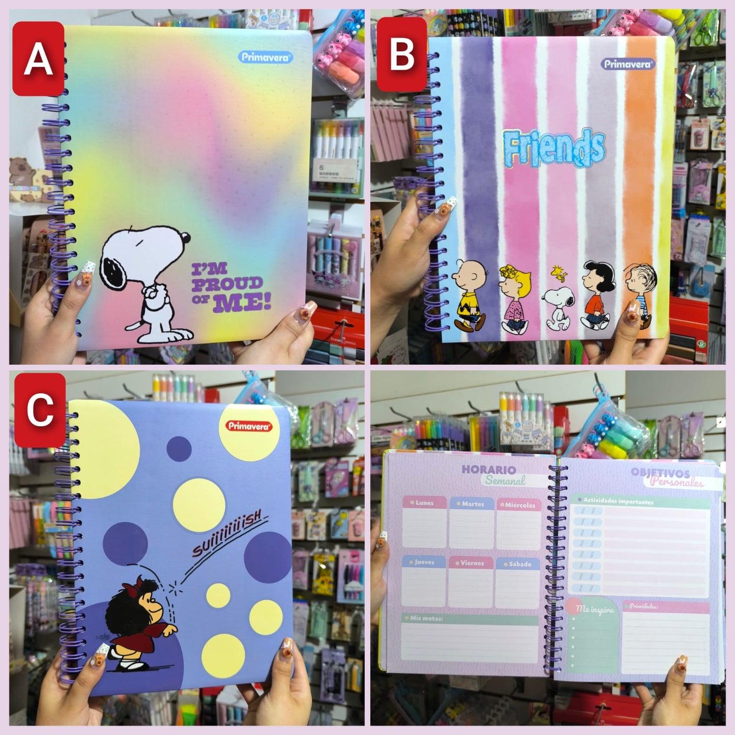 Agenda 7 Materias Grande Hojas Cuadriculadas Snoopy Y Mafalda