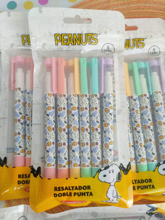 Resaltadores Doble Punta De Snoopy X6 Unidades