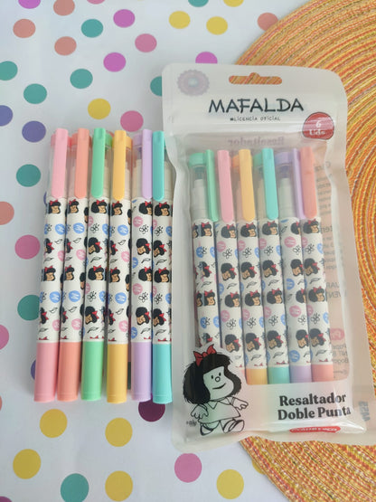 Resaltadores Doble Punta De Mafalda X6 Unidades