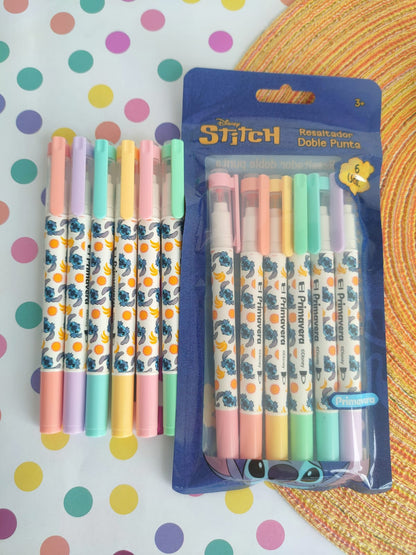 Resaltadores Doble Punta De Stitch X6 Unidades