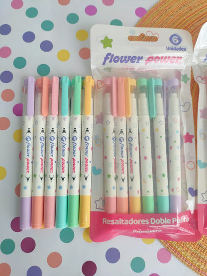 Resaltadores Doble Punta Flower Power X6 Unidades