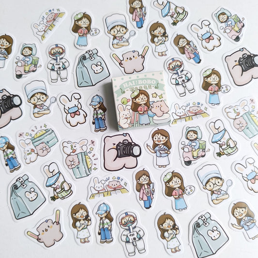 Cajita De Stickers Chinese Woman X45 Unidades