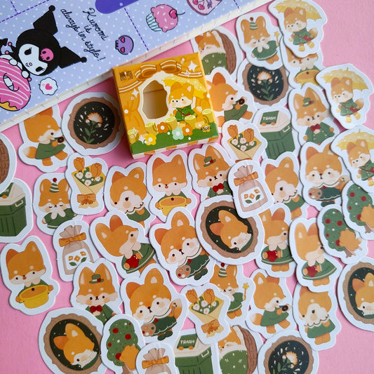 Cajita De Stickers Zorrito Kawaii X45 Unidades