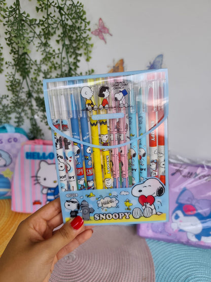 Caja De Lapiceros Tinta Negra Snoopy